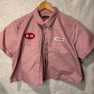 Airwalk pink button up boxy cropped shirt